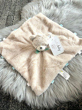 Kelly Baby Bear Security Blanket w Rattle Brown Green Tags Lovey Baby Toy Plush