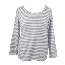 J JILL  Gray & White Striped Top Shirt Small Cozy Soft Long Sleeve Lounge
