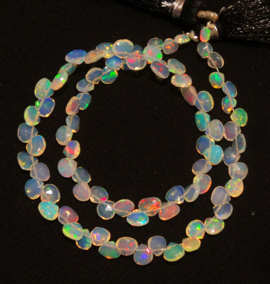 Natural Ethiopian Fire Opal Gem 4 to 5mm Size Faceted Heart Shape Briolette 12" - Image 4 of 4