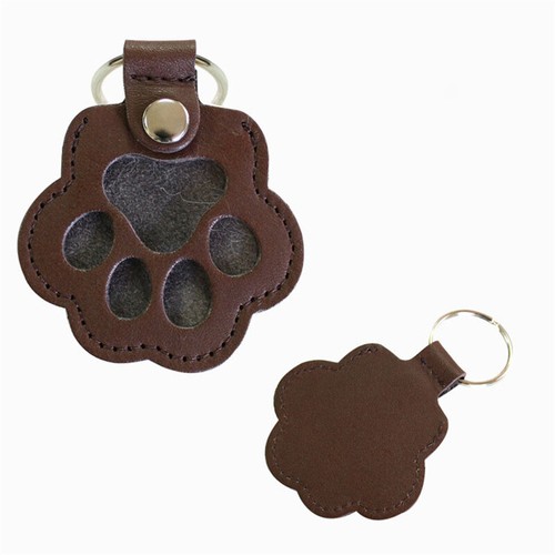 Leather Memorial Pet Hair Storage Bag Cat Paw Print Shaped Card Holder Keychain - Picture 9 of 17