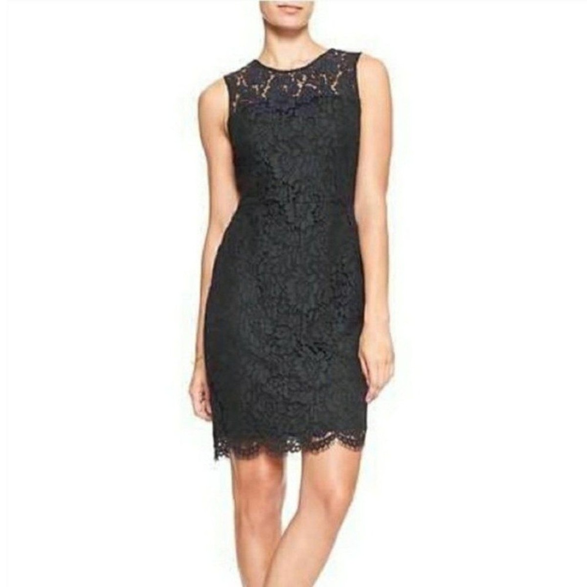 NWT Womens Size 4 Banana Republic Navy Blue Lace Overlay Sheath Mini Dress