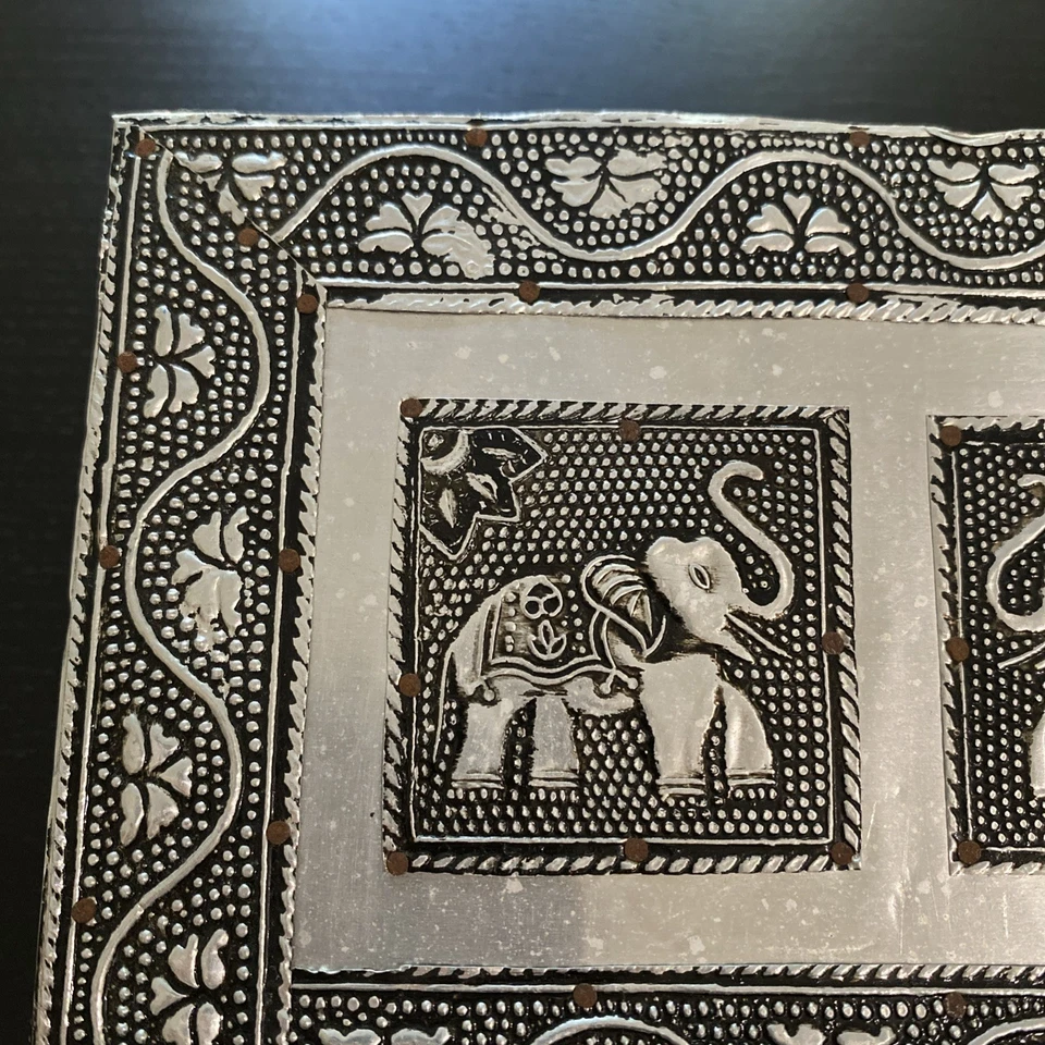 Vtg Aluminum Elephant Motif Embossed Mail Key 3 Tier Organizer  Wall Hanging - Image 4 of 4