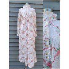 Cotton Nights Sears Nightgown White Pink Floral Flannel Victorian NWT Size S