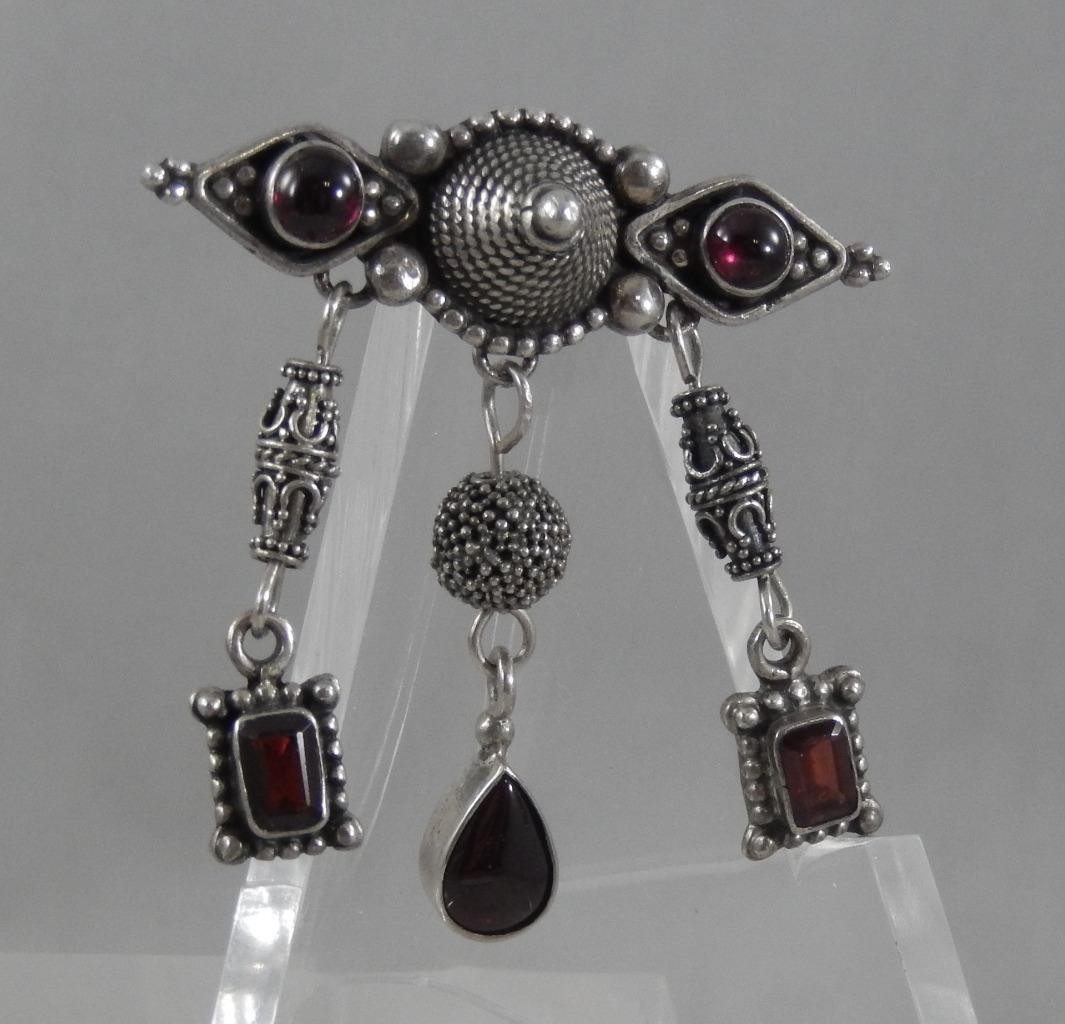 Vintage Solid Sterling Silver Garnet Dangle Drop … - image 1