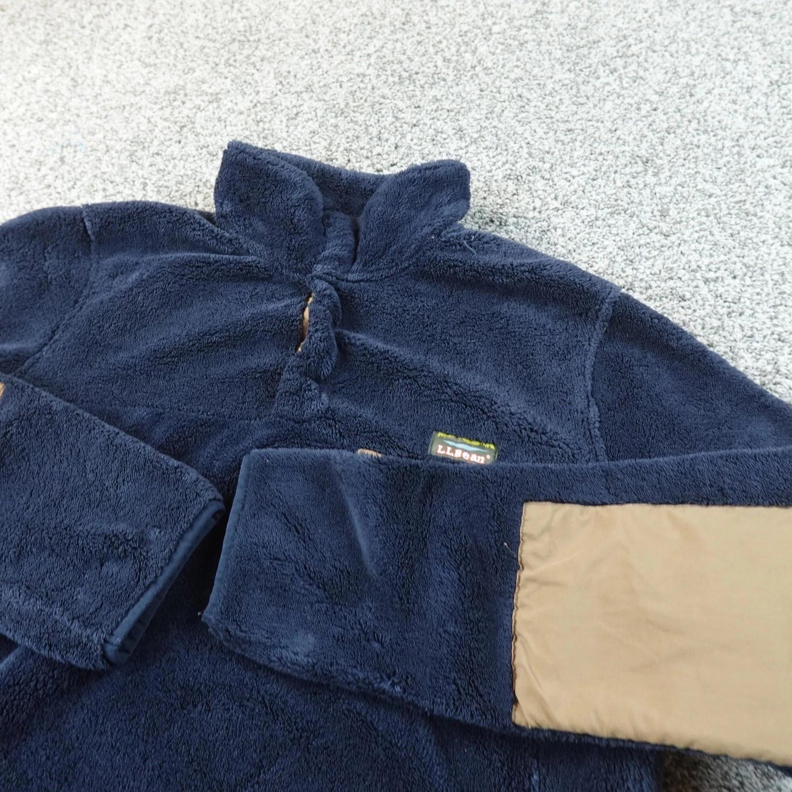 LL Bean Jacket Mens MT Blue Fleece 1/4 Snap Pullover Pile Fleece Outdoor Hiking