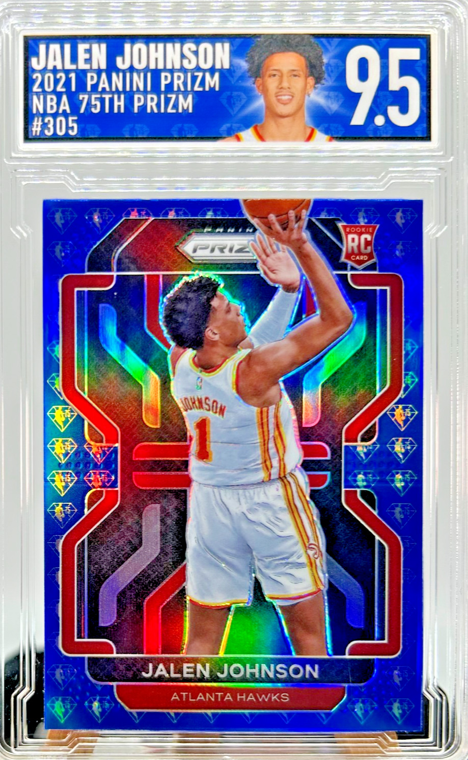 2021-22 Panini Prizm Jalen Johnson Mint 9.5 NBA 75th Blue Prizm Rookie #305 D9