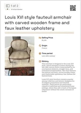 Louis XVI style fauteuil armchair with carved wooden frame