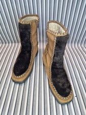 Snowland Women  s Size 8 Shearling Lined Suede Winter Boots Fur Trim Vintage