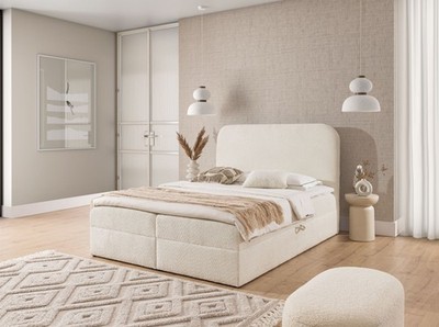 Boxspringbett Schlafzimmerbett AMADOR 160x220cm Stoff Coral Creme