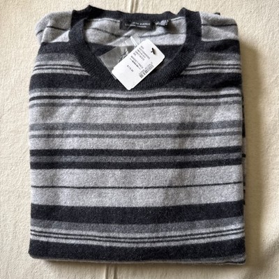 Saks Fifth Avenue Cashmere Sweater Mens XXL Grey Heath Striped- NWT.