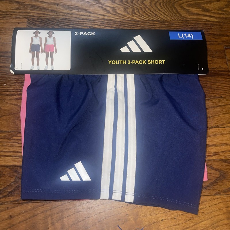 Adidas Girls Sz Large (14) 2 Pack Shorts Pink & Blue  🫟