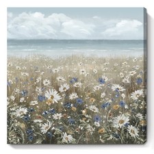 Canvas Wall Art Beach Floral Wall Picture Coastal Boho Farmhouse Daisy Flower...