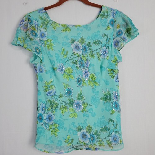 Vintage silk 2 pc floral skirt set size 10P blue sequined fairy Y2K whimsical - Picture 5 of 13