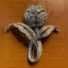Vintage Flower Brooch Silver Tone Rhinestone Costume Jewelry Pin Floral Signed