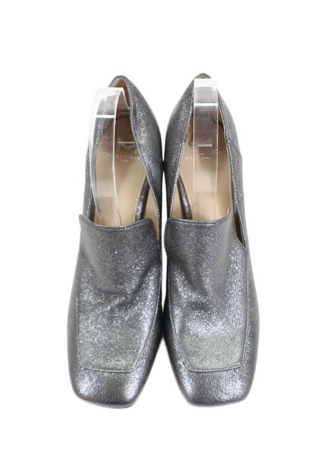 Marc Fisher LTD. Mujer Cuero Metálico Puntera Cuadrada Mocasines Tacones Plateados Talla 9M Foto 2 de 4