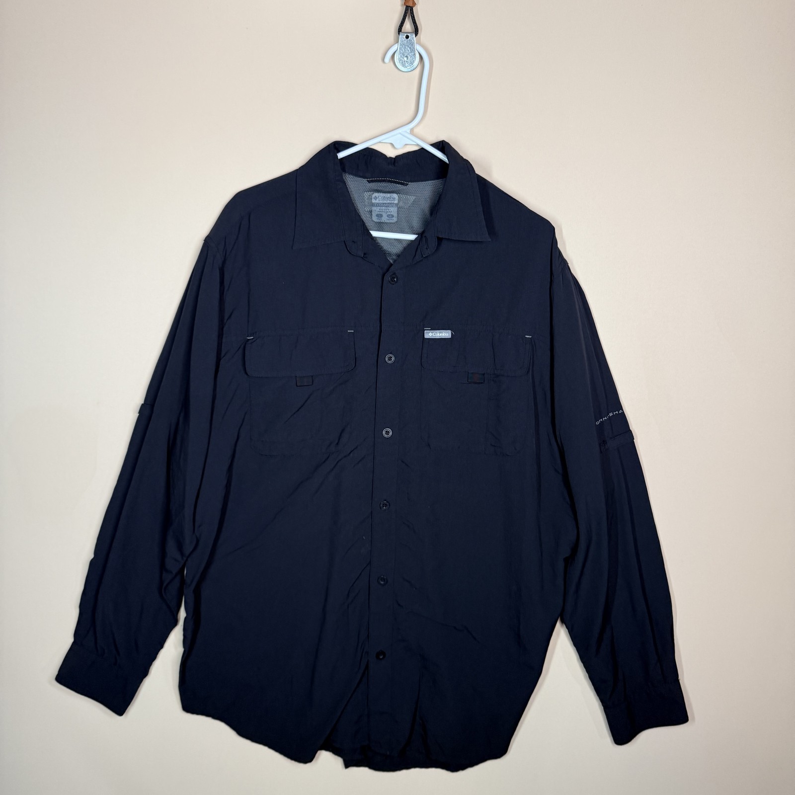 Columbia Titanium Button Up Hiking Fishing Long Sleeve Shirt Black Men's Size XL