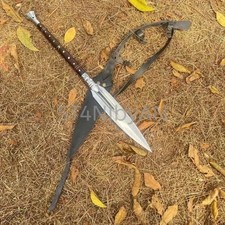 Hand Forged Viking Spear Carbon Steel Spear Point Blade w/ Leather Sheath
