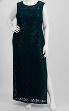 Connected Women's Green Sequin Lace Boat-Neck Maxi Dress Plus Size 20W