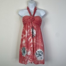 Aloha Royale Tie Dye Halter Neck Smocked Tube Dress Pink Gray One Size Boho