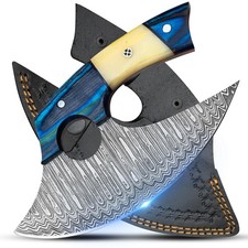 RC Knives Damascus Ulu Knife with Leather Sheath - Handmade Pizza Cutter with...