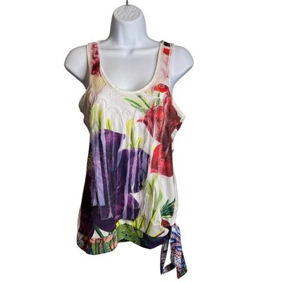 Desigual Women's Floral Patchwork Tank Top Size S Boho Fairy Indie Festival