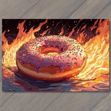 Art Print Purple Donut Explosion Flames Sprinkles Bold Cartoon Dessert Fun