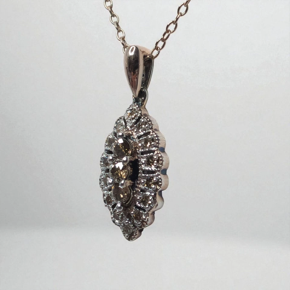 Elegante Collar Colgante Chocolate Diamante Oro Rosa 925 Forma Marquesa Esterlina Foto 3 de 4