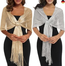 2 Stück Stola Damen, Stola für Abendkleid, Glitzer schal, Stole mit Schnalle, F