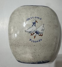 Vintage Country Geese VaseHand Painted Speckl...