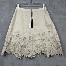 ELIE TAHARI Connie Skirt Sand Beige Embroidered Lace Trim A-Line Size 6