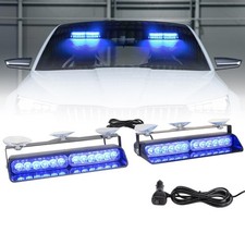 2-in-1 Blue Led Warning Dash Windshield Strobe Lights 26 Modes 1224v Emerge...
