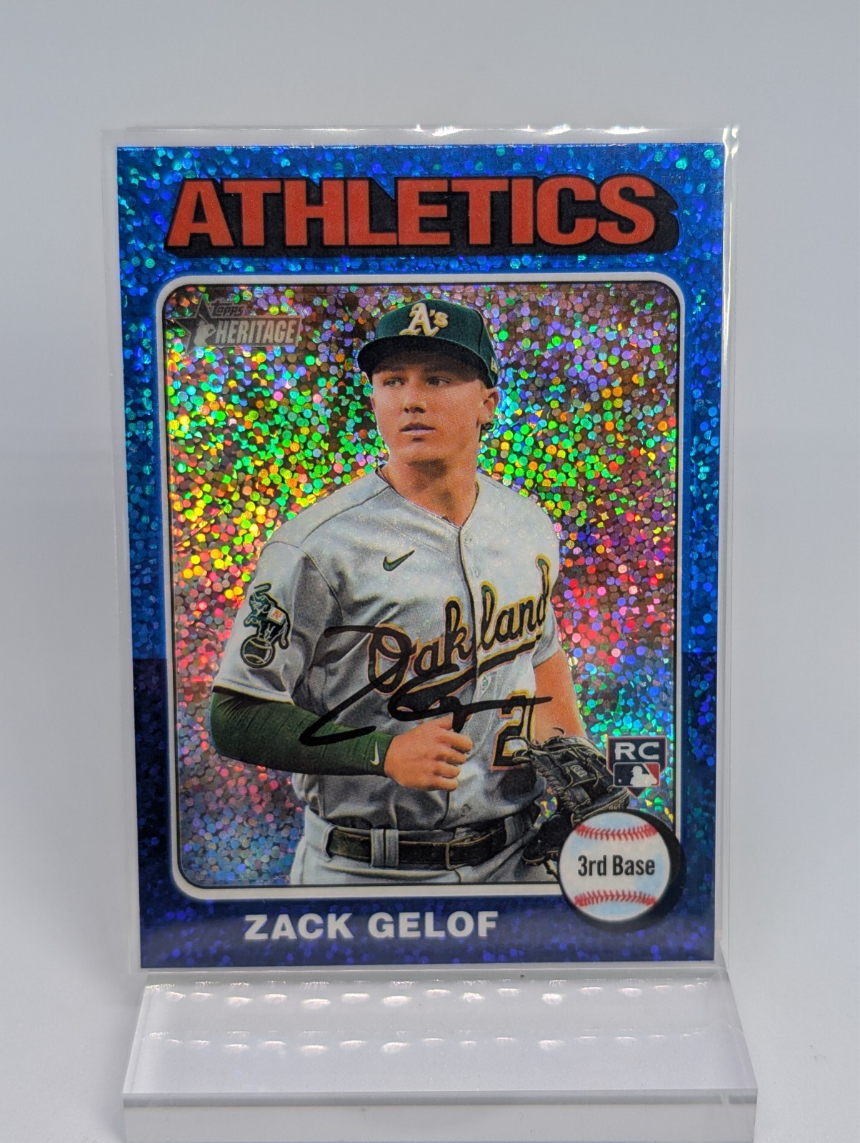2024 Topps Heritage #346 Zack Gelof Chrome RC Blue Sparkle Refractor Athletics