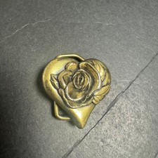 Vintage 1983 USA Heart Rose Belt Buckle Solid Cast Brass Collector Item