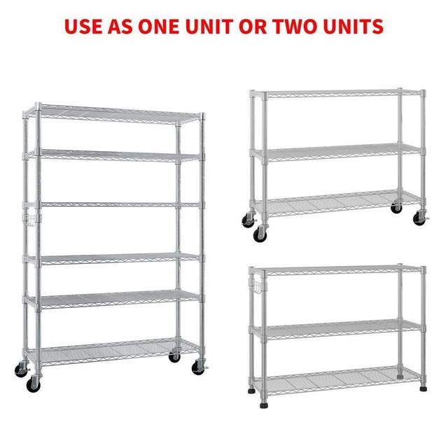 Rolling 6 Tier Storage Shelf Heavy Duty Storage Shelving Unit Metal Storage Rack