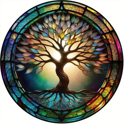 5D Diamond Painting Kits Life of Tree Stained Glass DIY Diamond Full Round Drill