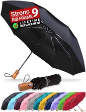 Raintrend Premium Umbrellas for Rain Double Canopy, 9 ribs, A Black Brown
