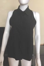 Shein Womens Sleeveless Button-Up Collared Blouse - Black - Size S 4