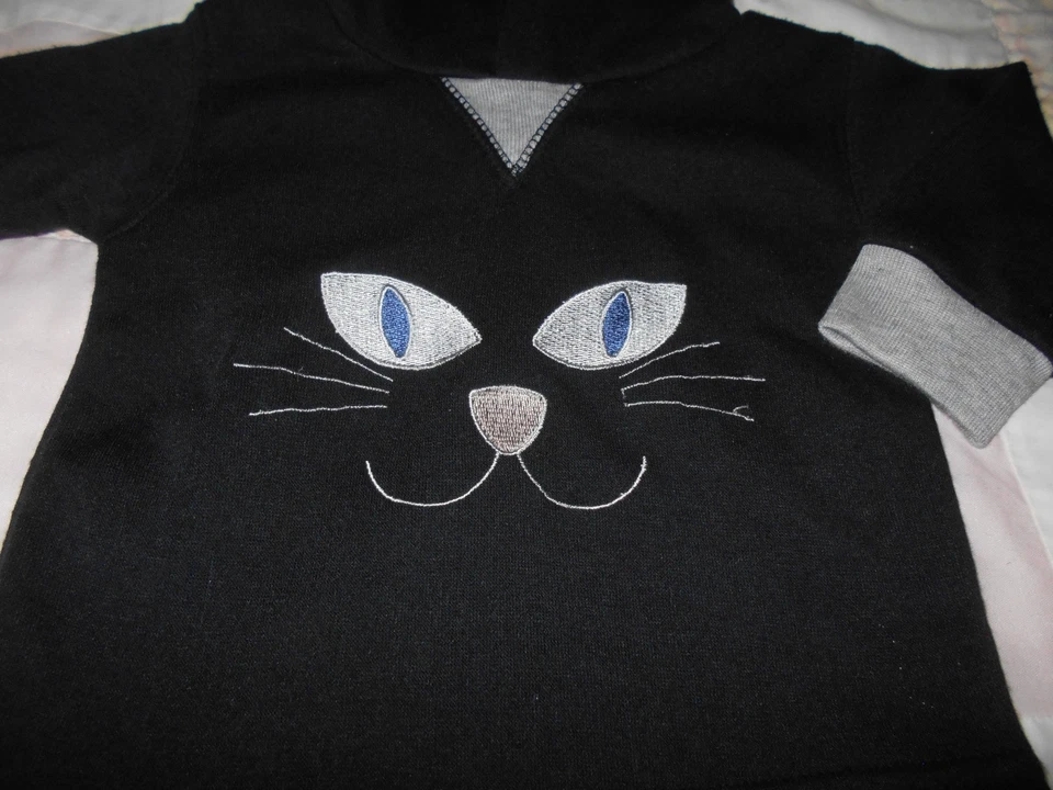 KIDGETS Unisex SIZE 0-6 M Black/Gray Halloween 2 PC Outfit Ears & EMB Cat Face - Image 2 of 4