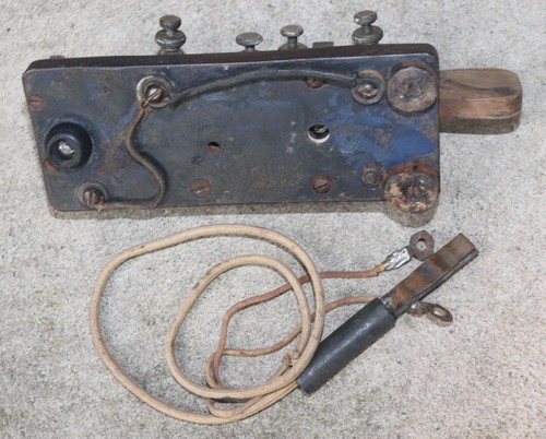 EARLY VIBROPLEX "BLUE RACER" TELEGRAPH KEY & PLUG, AS FOUND, BLUE BASE, 1920's - Afbeelding 7 van 10