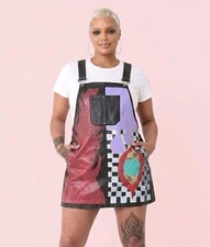 NEW Sybilla Faux Leather Skirt Overolls Abstract Print Adjustable Straps Size M