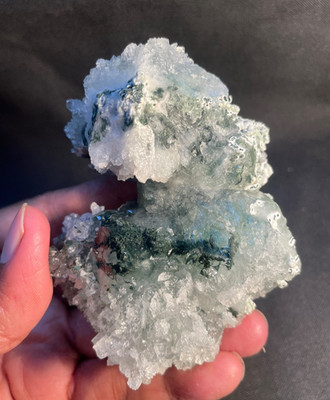 Dark green clear Apophyllite W/ mm quartz in formation of natural crystal