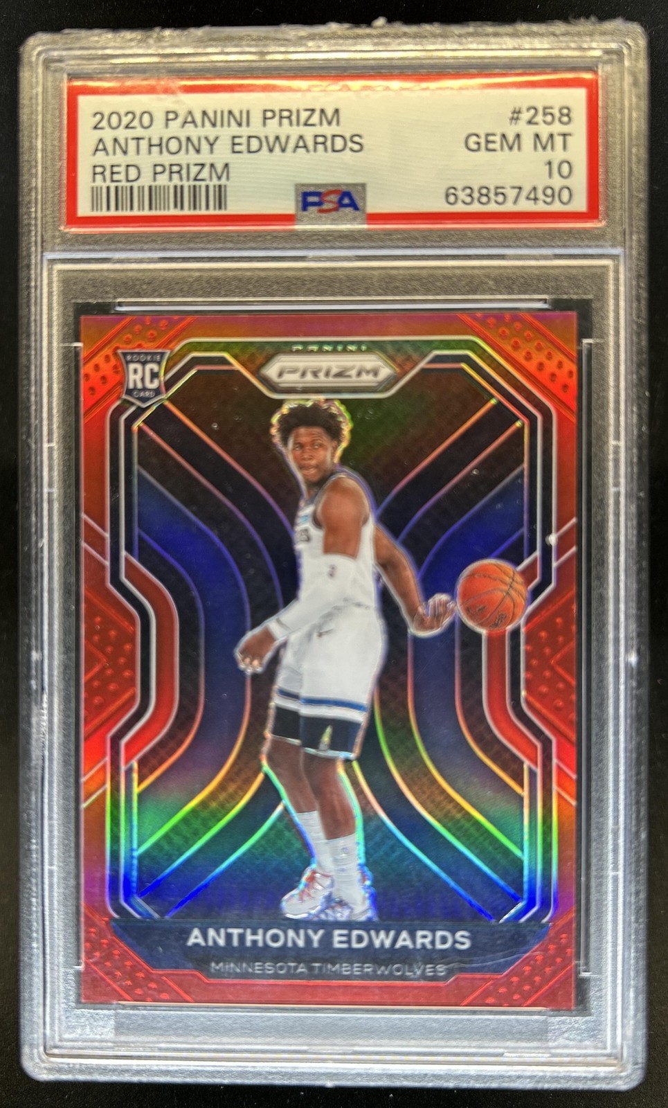 2020-21 Panini Prizm Anthony Edwards Red Prizm RC #/299 Timberwolves PSA 10 view 1
