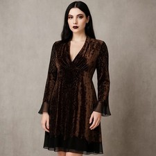 Elie Tahari Brown Burnout Velvet Silk Blend Dress Womens M Boho Gothic Cocktail