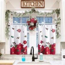 Christmas Curtains 36 Inch Length for Kitchen Window Set of 2 Pack Pocket Ele...