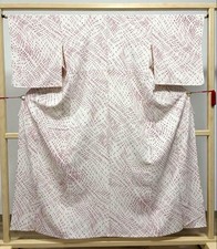 Silk Kimono White Geometric Pattern Single-Color Used Traditional Japan