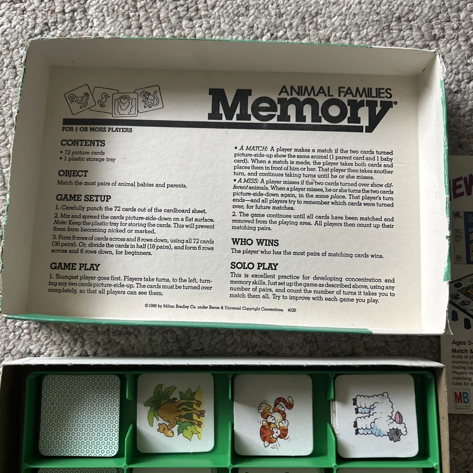 VTG 1986 Milton Bradley ANIMAL FAMILIES Memory Card Matching Game Complete Match - Image 4 of 4