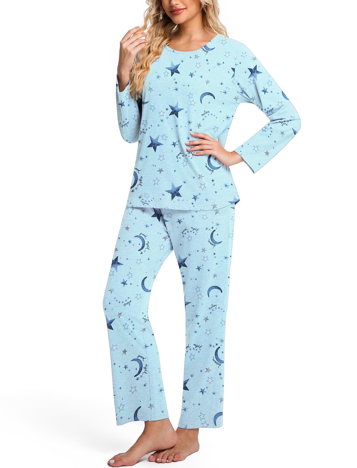 Womens Pajama Set Cotton Long Sleeve Pjs Two Piece Sleepwear with Pockets (Me...