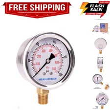 0-100 PSI Water Pressure Gauge, 2-1/2’’ Dial, 304 Stainless Steel, 1/4’’ NPT