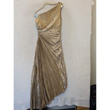 Fashion Nova Athena One Shoulder Metallic Maxi Dress Gold Size M