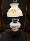 Vintage Gone With The Wind Style Blue Floral Lamp With Clear Hurricane